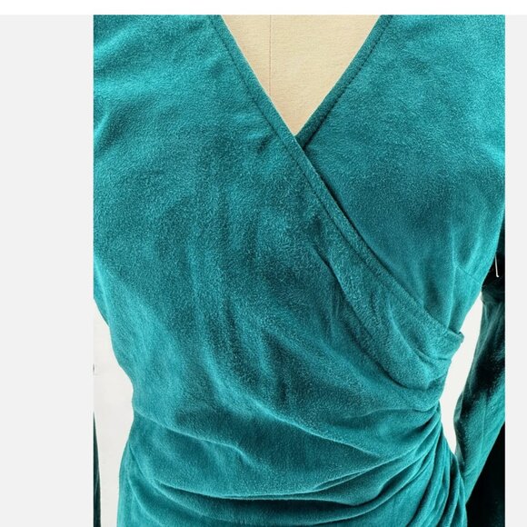 Vakko teal suede wrap front vintage 80s boho western cowgirl dress Sz 6 NWOT - Picture 2 of 10